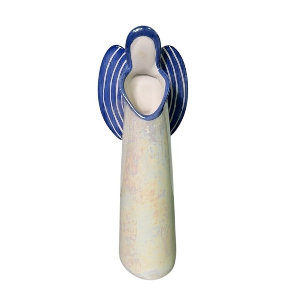 Serene Blue and Cream Angel‎ Candle Holder, 11.75 inches tall